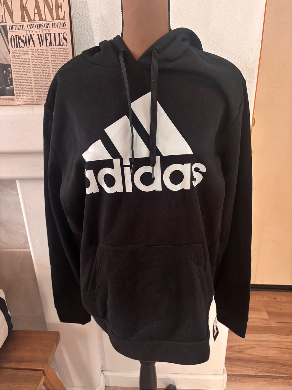 adidas Black Hoodie with White Trefoil Logo NWT SZ L.